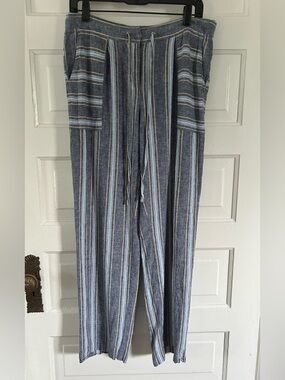 Laundry By Shelli Segal Blue & White Linen Striped Drawstring Pants. Size 10